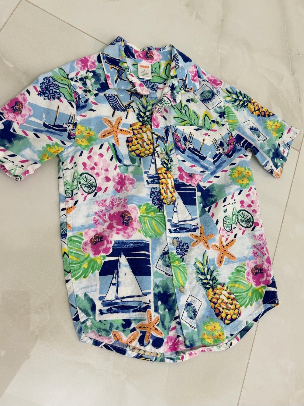 Gymboree Light Blue Tropical Print Button-Down Shirt